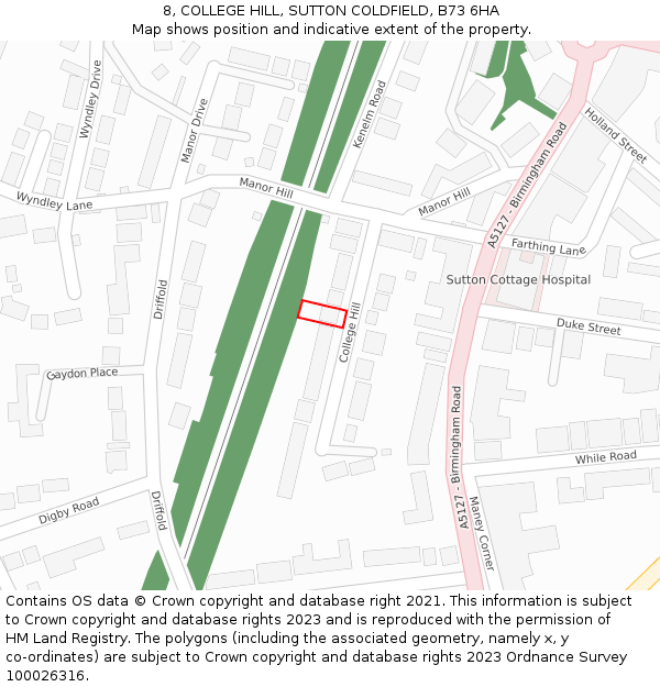 8, COLLEGE HILL, SUTTON COLDFIELD, B73 6HA: Location map and indicative extent of plot