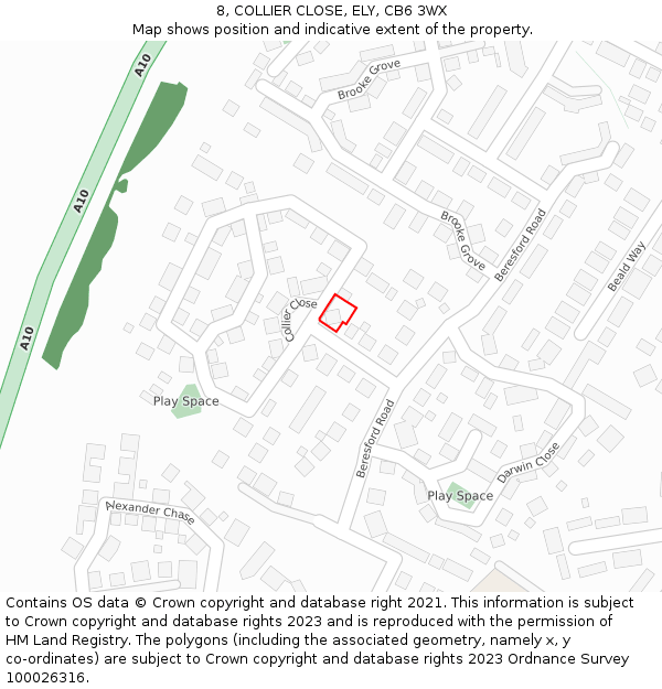 8, COLLIER CLOSE, ELY, CB6 3WX: Location map and indicative extent of plot