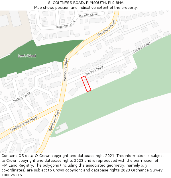 8, COLTNESS ROAD, PLYMOUTH, PL9 8HA: Location map and indicative extent of plot