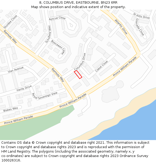 8, COLUMBUS DRIVE, EASTBOURNE, BN23 6RR: Location map and indicative extent of plot