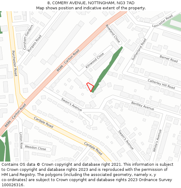 8, COMERY AVENUE, NOTTINGHAM, NG3 7AD: Location map and indicative extent of plot