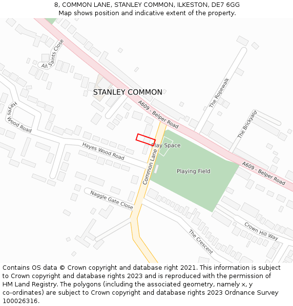 8, COMMON LANE, STANLEY COMMON, ILKESTON, DE7 6GG: Location map and indicative extent of plot