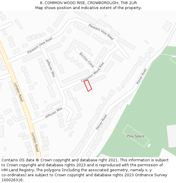 8, COMMON WOOD RISE, CROWBOROUGH, TN6 2UR: Location map and indicative extent of plot