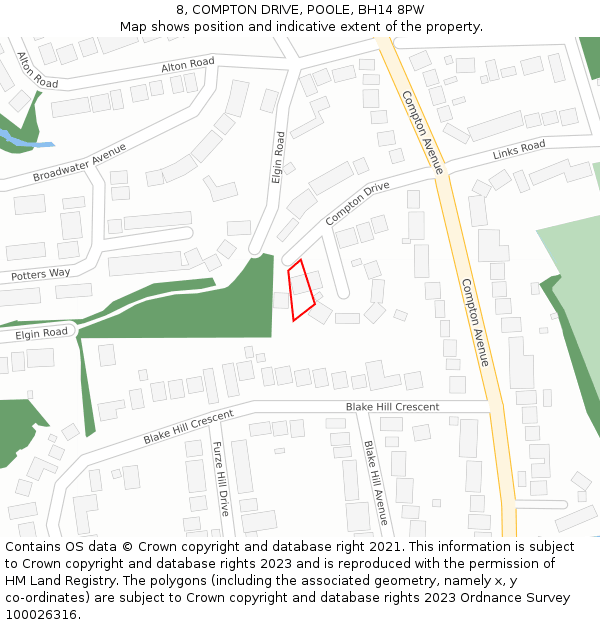 8, COMPTON DRIVE, POOLE, BH14 8PW: Location map and indicative extent of plot