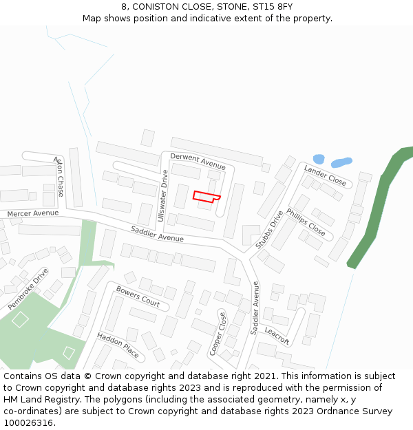 8, CONISTON CLOSE, STONE, ST15 8FY: Location map and indicative extent of plot