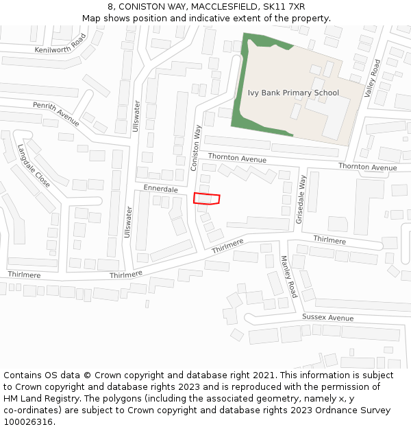 8, CONISTON WAY, MACCLESFIELD, SK11 7XR: Location map and indicative extent of plot