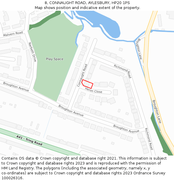 8, CONNAUGHT ROAD, AYLESBURY, HP20 1PS: Location map and indicative extent of plot