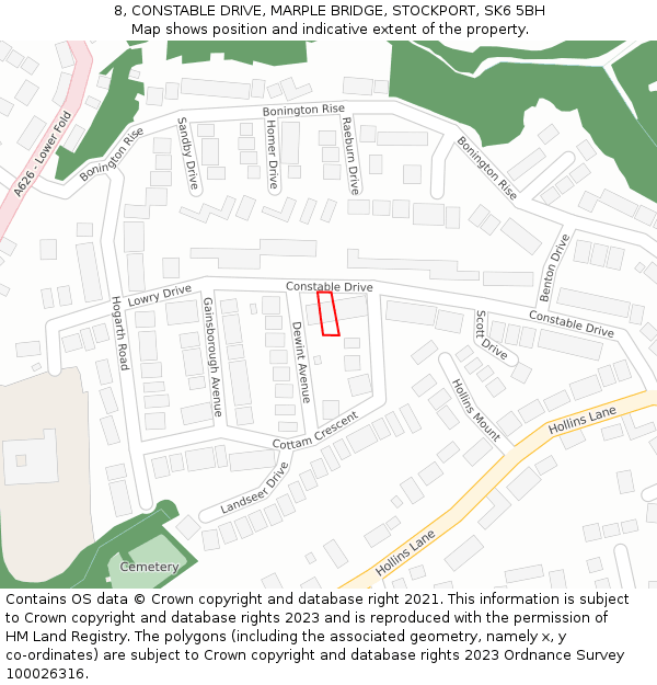 8, CONSTABLE DRIVE, MARPLE BRIDGE, STOCKPORT, SK6 5BH: Location map and indicative extent of plot