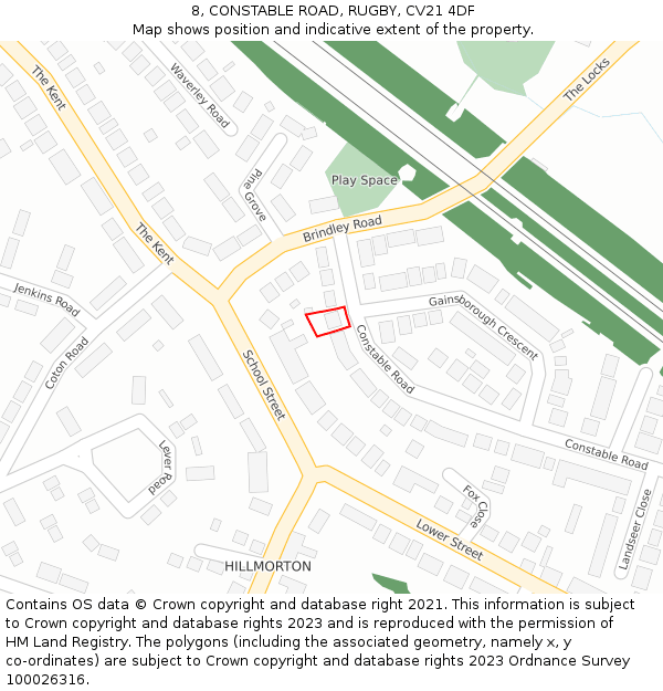 8, CONSTABLE ROAD, RUGBY, CV21 4DF: Location map and indicative extent of plot