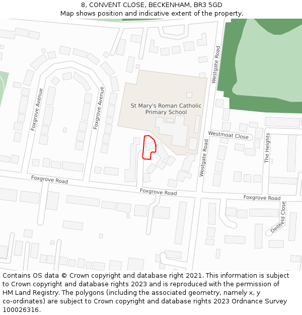 8, CONVENT CLOSE, BECKENHAM, BR3 5GD: Location map and indicative extent of plot