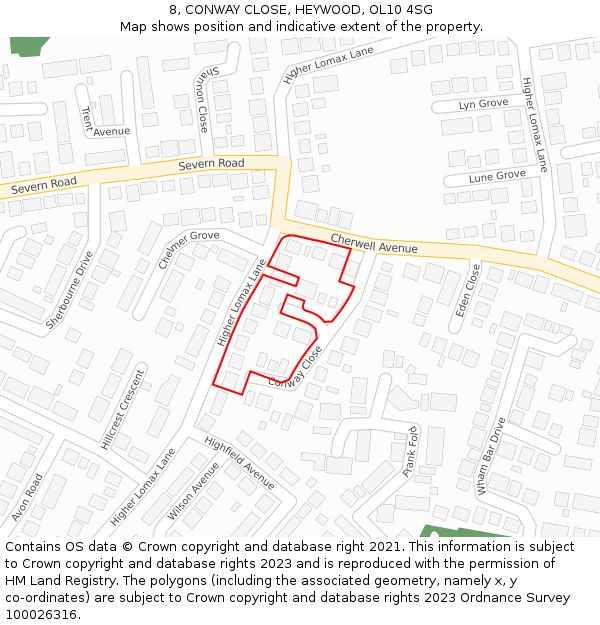8, CONWAY CLOSE, HEYWOOD, OL10 4SG: Location map and indicative extent of plot