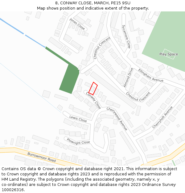 8, CONWAY CLOSE, MARCH, PE15 9SU: Location map and indicative extent of plot