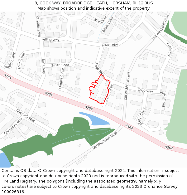 8, COOK WAY, BROADBRIDGE HEATH, HORSHAM, RH12 3US: Location map and indicative extent of plot