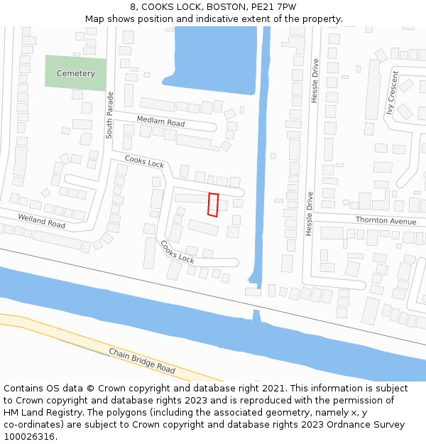 8, COOKS LOCK, BOSTON, PE21 7PW: Location map and indicative extent of plot