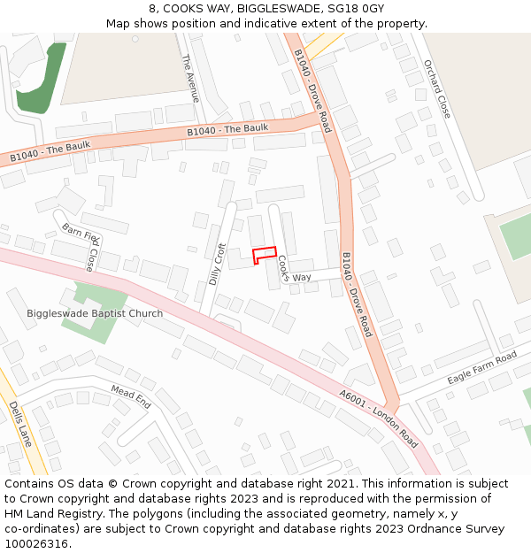 8, COOKS WAY, BIGGLESWADE, SG18 0GY: Location map and indicative extent of plot