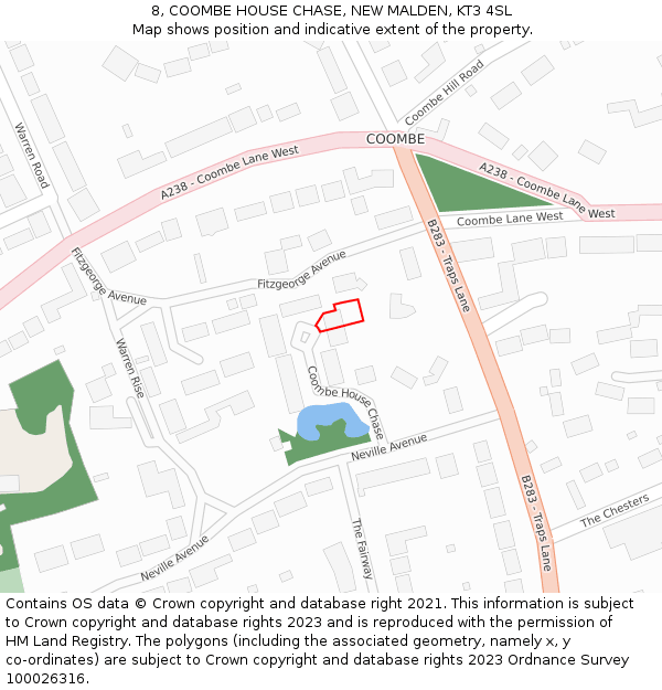 8, COOMBE HOUSE CHASE, NEW MALDEN, KT3 4SL: Location map and indicative extent of plot