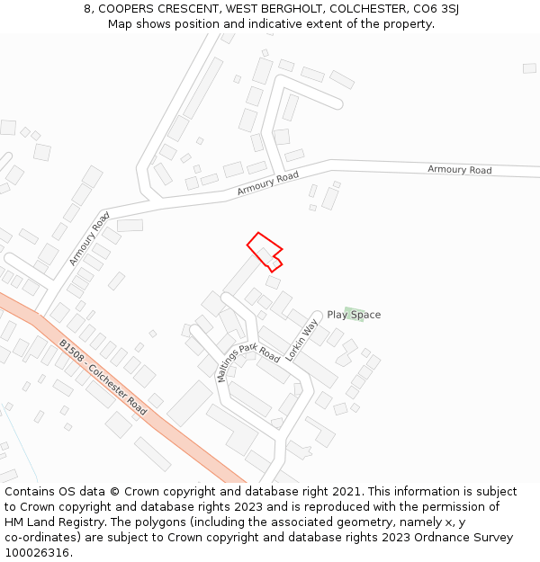 8, COOPERS CRESCENT, WEST BERGHOLT, COLCHESTER, CO6 3SJ: Location map and indicative extent of plot