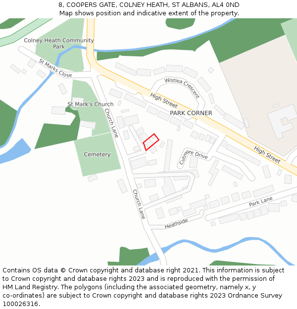 8, COOPERS GATE, COLNEY HEATH, ST ALBANS, AL4 0ND: Location map and indicative extent of plot