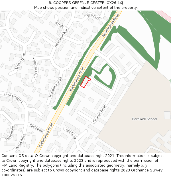 8, COOPERS GREEN, BICESTER, OX26 4XJ: Location map and indicative extent of plot