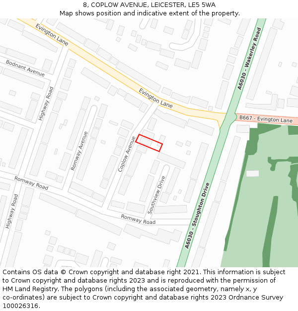8, COPLOW AVENUE, LEICESTER, LE5 5WA: Location map and indicative extent of plot