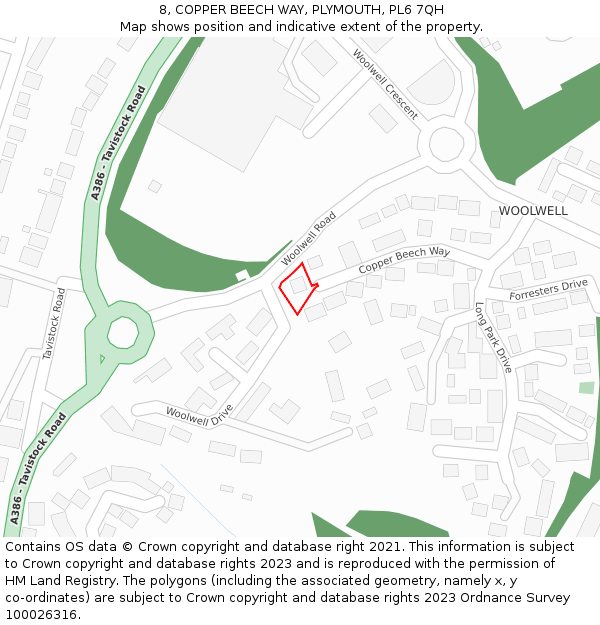 8, COPPER BEECH WAY, PLYMOUTH, PL6 7QH: Location map and indicative extent of plot