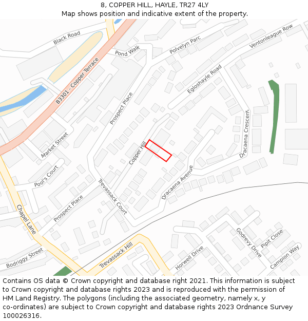 8, COPPER HILL, HAYLE, TR27 4LY: Location map and indicative extent of plot