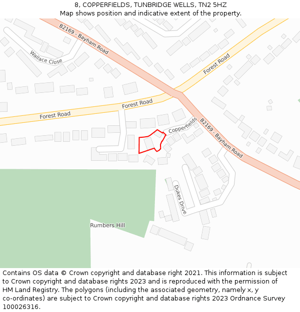8, COPPERFIELDS, TUNBRIDGE WELLS, TN2 5HZ: Location map and indicative extent of plot