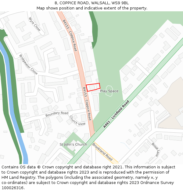 8, COPPICE ROAD, WALSALL, WS9 9BL: Location map and indicative extent of plot