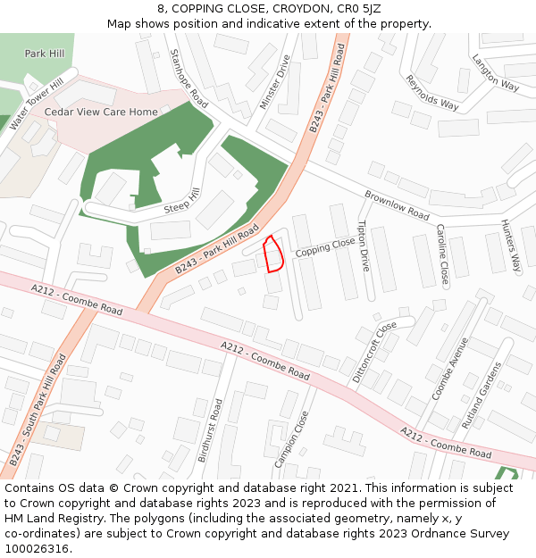 8, COPPING CLOSE, CROYDON, CR0 5JZ: Location map and indicative extent of plot