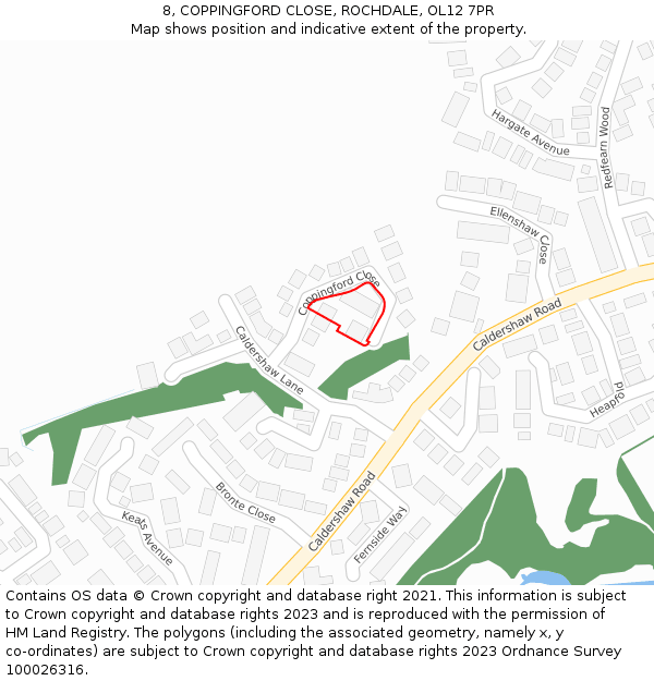 8, COPPINGFORD CLOSE, ROCHDALE, OL12 7PR: Location map and indicative extent of plot