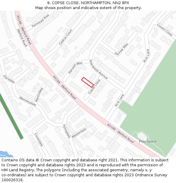 8, COPSE CLOSE, NORTHAMPTON, NN2 8PX: Location map and indicative extent of plot