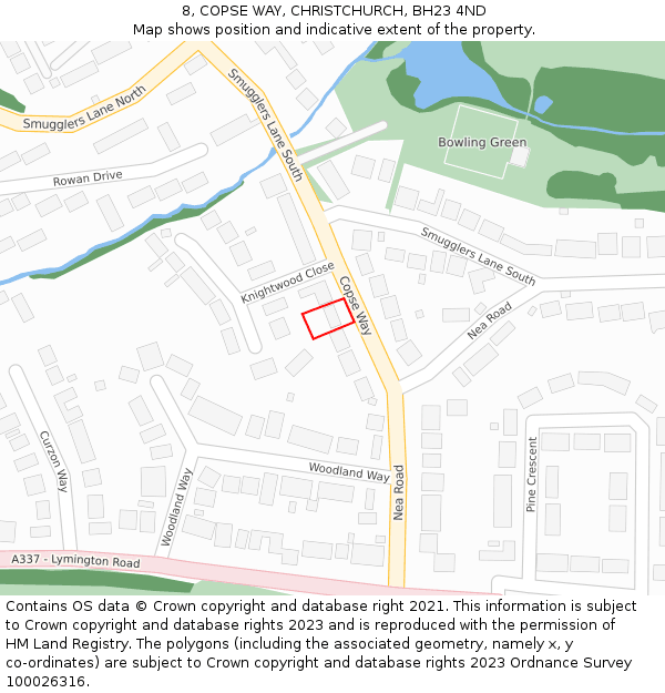 8, COPSE WAY, CHRISTCHURCH, BH23 4ND: Location map and indicative extent of plot