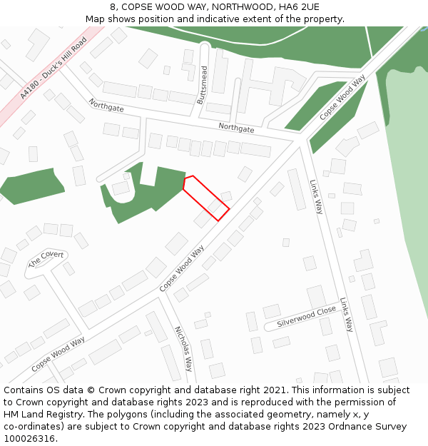 8, COPSE WOOD WAY, NORTHWOOD, HA6 2UE: Location map and indicative extent of plot