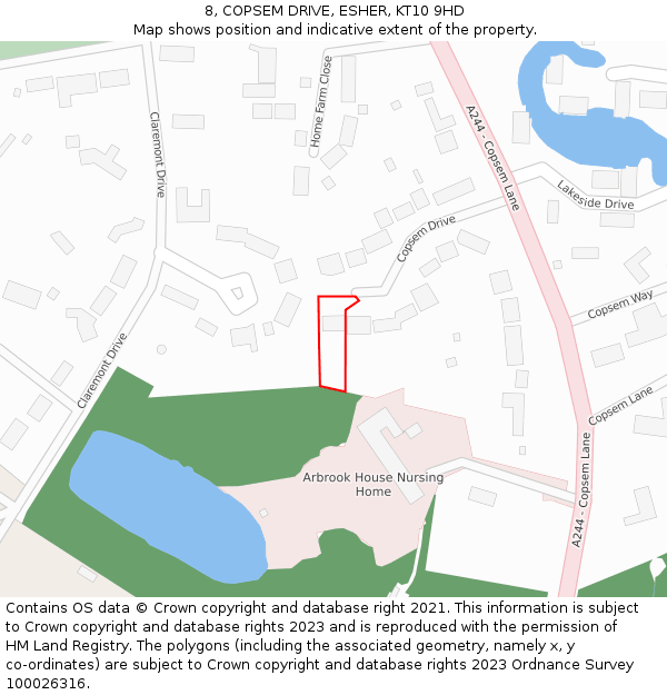 8, COPSEM DRIVE, ESHER, KT10 9HD: Location map and indicative extent of plot