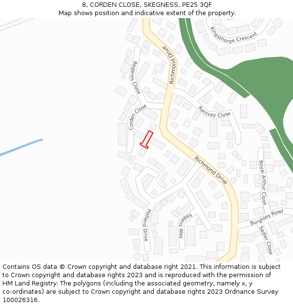 8, CORDEN CLOSE, SKEGNESS, PE25 3QF: Location map and indicative extent of plot