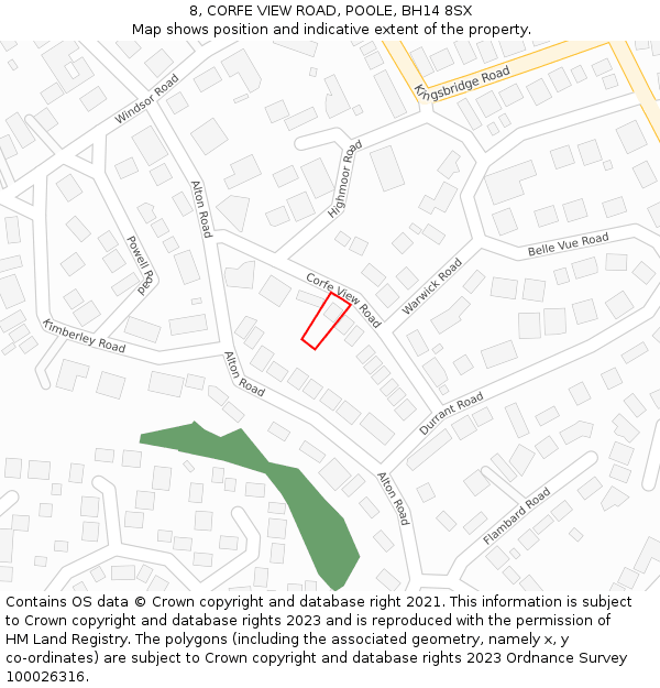 8, CORFE VIEW ROAD, POOLE, BH14 8SX: Location map and indicative extent of plot