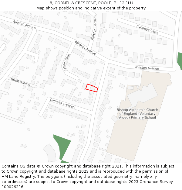 8, CORNELIA CRESCENT, POOLE, BH12 1LU: Location map and indicative extent of plot
