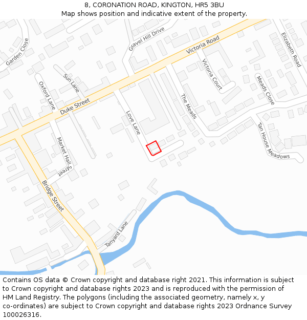 8, CORONATION ROAD, KINGTON, HR5 3BU: Location map and indicative extent of plot