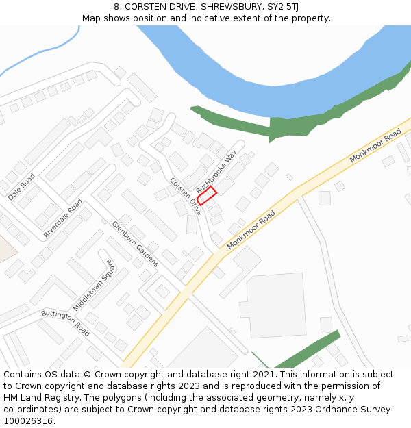 8, CORSTEN DRIVE, SHREWSBURY, SY2 5TJ: Location map and indicative extent of plot