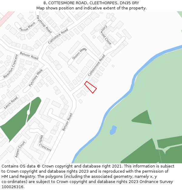 8, COTTESMORE ROAD, CLEETHORPES, DN35 0RY: Location map and indicative extent of plot