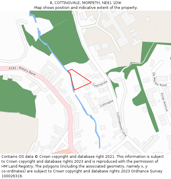 8, COTTINGVALE, MORPETH, NE61 1DW: Location map and indicative extent of plot
