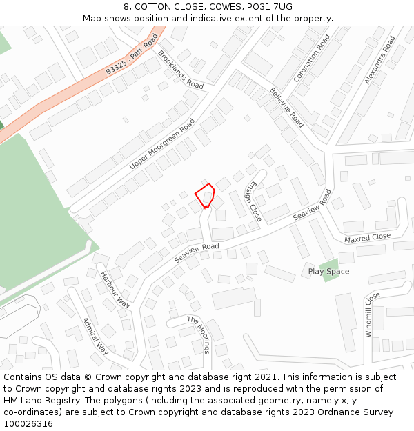 8, COTTON CLOSE, COWES, PO31 7UG: Location map and indicative extent of plot