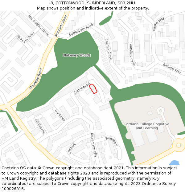 8, COTTONWOOD, SUNDERLAND, SR3 2NU: Location map and indicative extent of plot