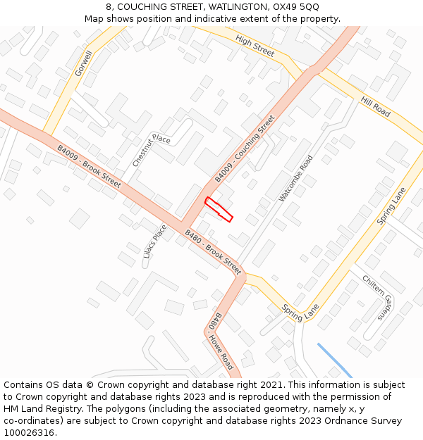 8, COUCHING STREET, WATLINGTON, OX49 5QQ: Location map and indicative extent of plot