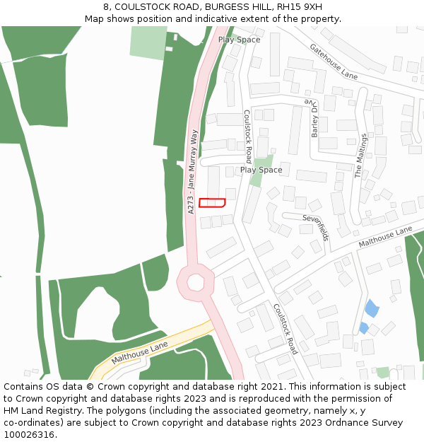 8, COULSTOCK ROAD, BURGESS HILL, RH15 9XH: Location map and indicative extent of plot