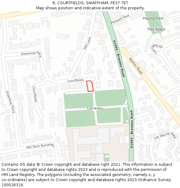 8, COURTFIELDS, SWAFFHAM, PE37 7ET: Location map and indicative extent of plot