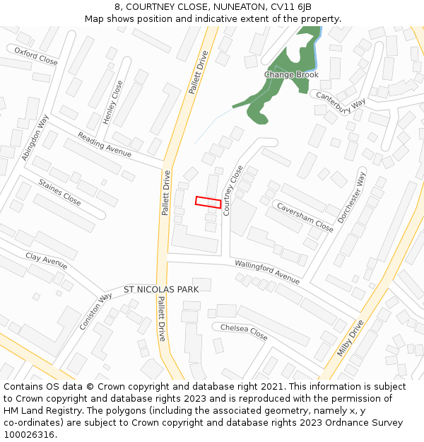 8, COURTNEY CLOSE, NUNEATON, CV11 6JB: Location map and indicative extent of plot