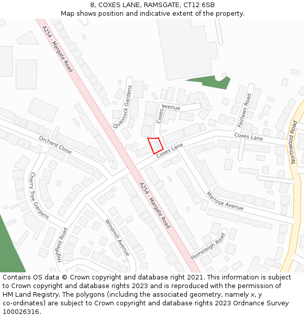 8, COXES LANE, RAMSGATE, CT12 6SB: Location map and indicative extent of plot