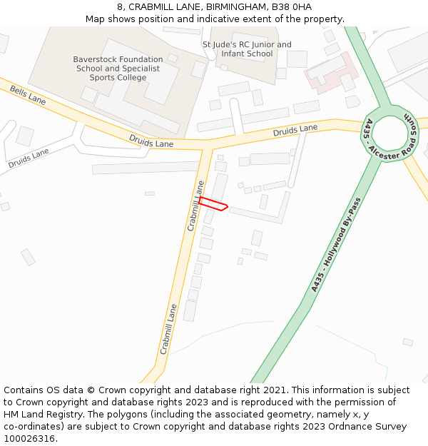 8, CRABMILL LANE, BIRMINGHAM, B38 0HA: Location map and indicative extent of plot