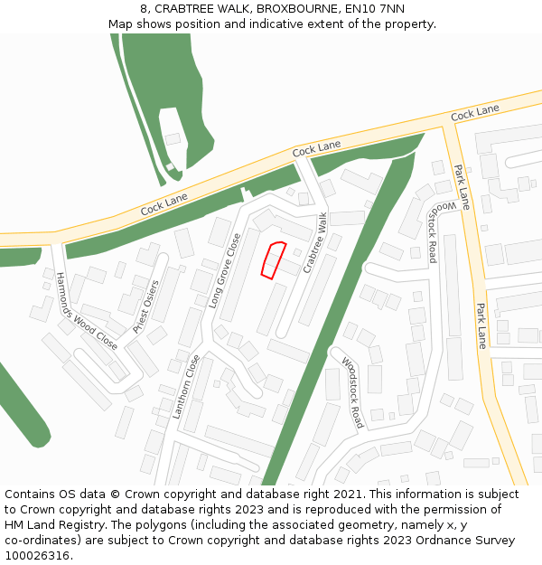 8, CRABTREE WALK, BROXBOURNE, EN10 7NN: Location map and indicative extent of plot